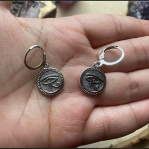Sterling silver Eye of horus earrings silver huggies